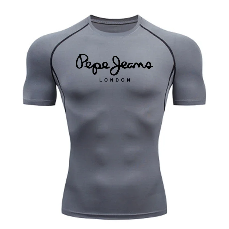 T-shirt sportiva da uomo T-shirt sportiva a maniche corte ad asciugatura rapida Top da palestra Fitness Camicia aderente da allenamento T-shirt da corsa da uomo - immagine 2