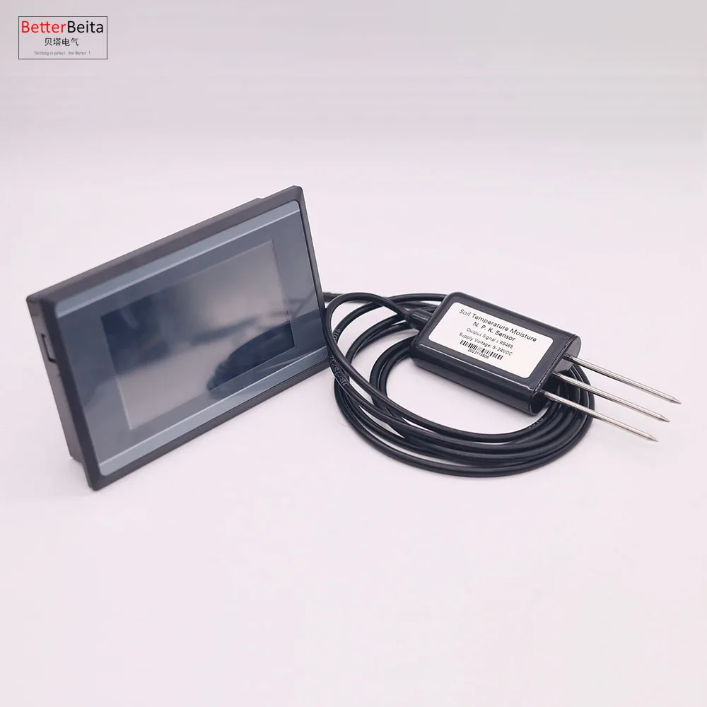 Measuring and Logging Soil Moisture Temperature Humidity EC PH NPK Sensor with HMI touch screen soil detector