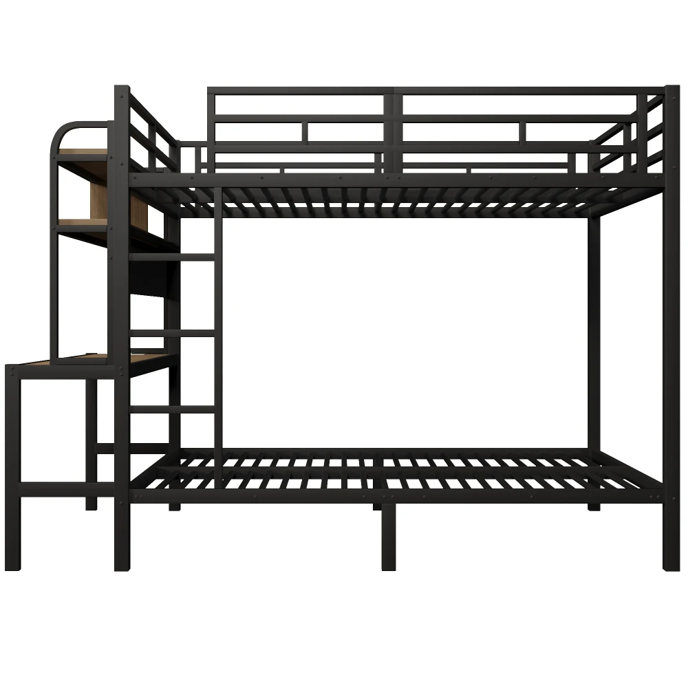 Etagenbett 140x200cm, Eisenrahmen, Stauraum, Schreibtisch mit LED-Lichtleiste, USB-Anschluss, Sicherheitsgeländer, Leiter, ohne Matratze – Detail 28