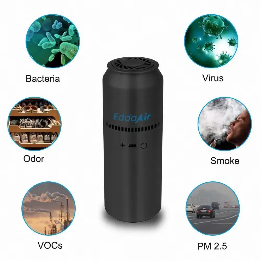

EddaAir custom mini small portable car air purifier bipolar ionizer with Positive and negative ion ionizer