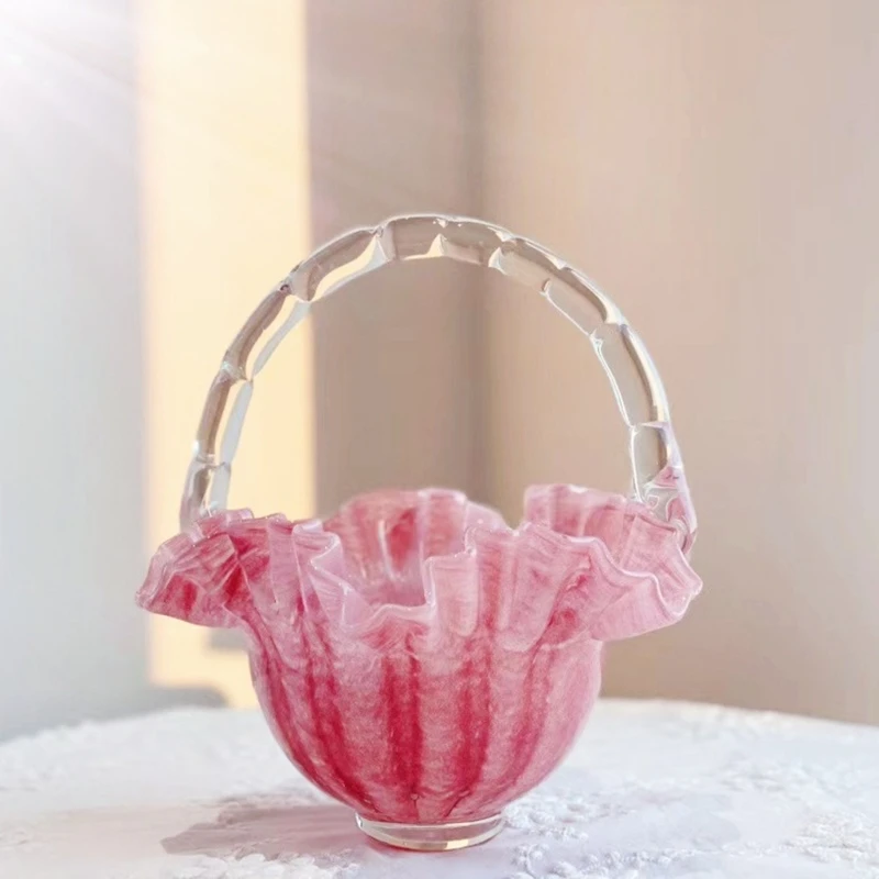 

Creative Pink Portable Glass Flower Vase Decor For Living Room Flower Arrangement Basket Art Decorative Tabletop Vase Home Decor