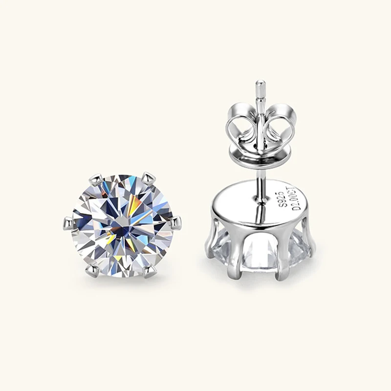 EWYA 스파클링 리얼 모이사나이트 스터드 귀걸이, 여성 및 여아용, S 도금, 18K 다이아몬드 귀걸이, 0.1-3CT, D 컬러