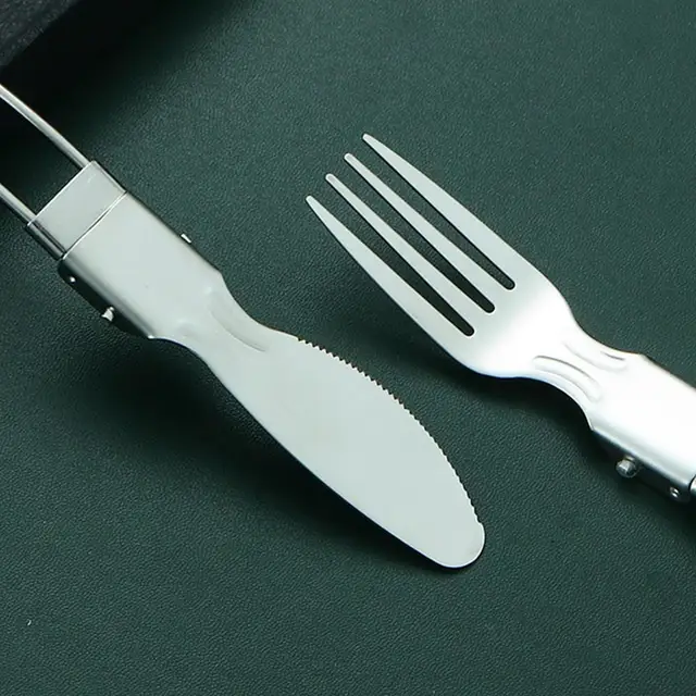 Set Posate Da Campeggio Pieghevoli In Acciaio Inox - Forchetta, Coltello, Cucchiaio Con Apriscatole - Foto 5