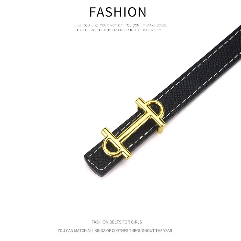 Live Streaming Popular Small H Buckle Women\'s Leather Fashion Belt Versatile Suit Waist Up Dress Decoration Fine Cow Belt