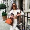 UNIZERA 2023 Autumn/Winter New Product Women's New Fashion Casual Polo Neck Zipper Tri Color Fleece Panel Tank Top 1