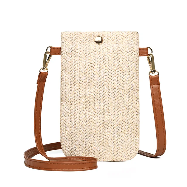 Woven Straw Crossbody Phone Purse - Bohemian Mini Messenger