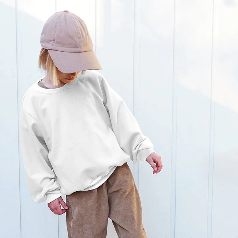 thumbnail image 1 of Sudadera de gran tamaño para niños 100 % algodón, otoño 2022, nueva, retro, para niños y niñas, cuello redondo, manga larga, suéteres casuales TZ093, 1 of 5