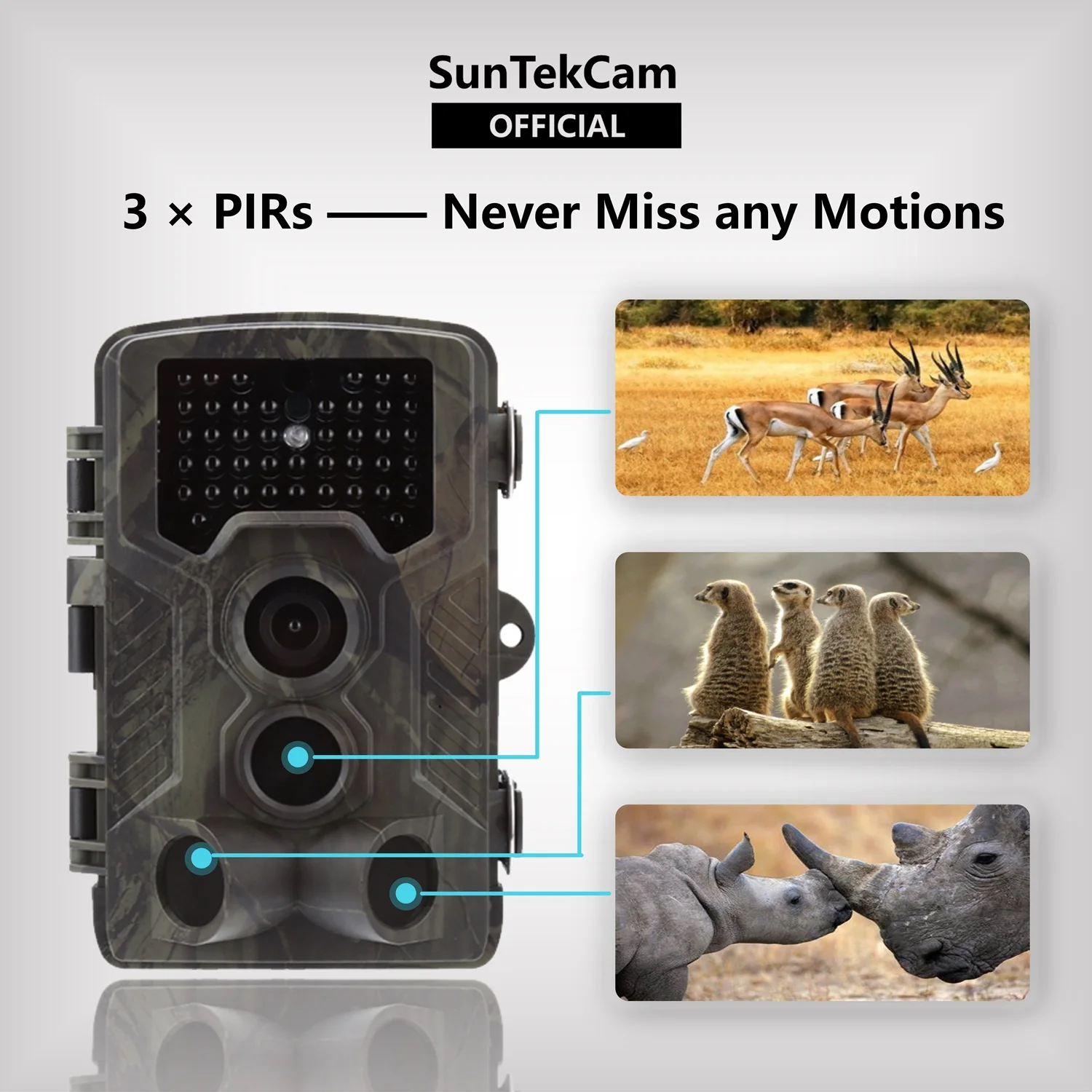 SunTekCam 20MP 3PIRs Hunting Trail Camera with Night Vision 42 IR LEDs IP65 Waterproof Wildlife Trap