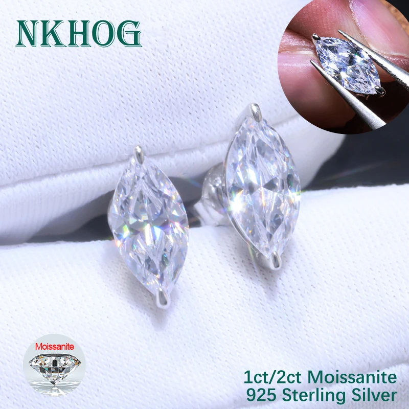

NKHOG Real Marquise Moissanite Cut Stud Earrings Women 925 Sterling Silver Ear Studs Plate 18K Gold Party Gifts Fine Jewelry GRA