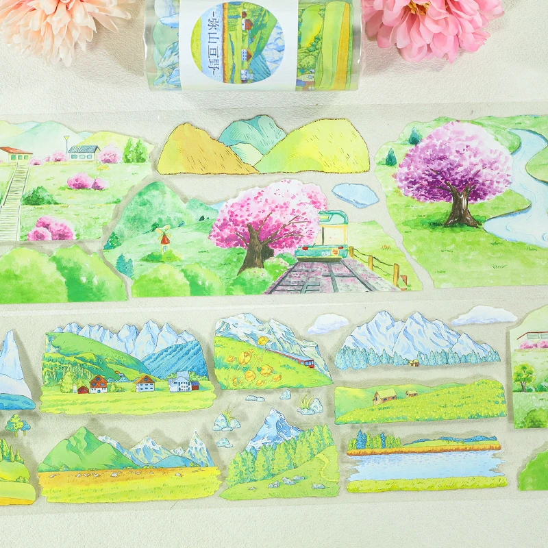 80mm * 200cm 빈티지 산악 초원 풍경 PET 테이프 크리 에이 티브 DIY 저널 재료 콜라주 스크랩북 편지지