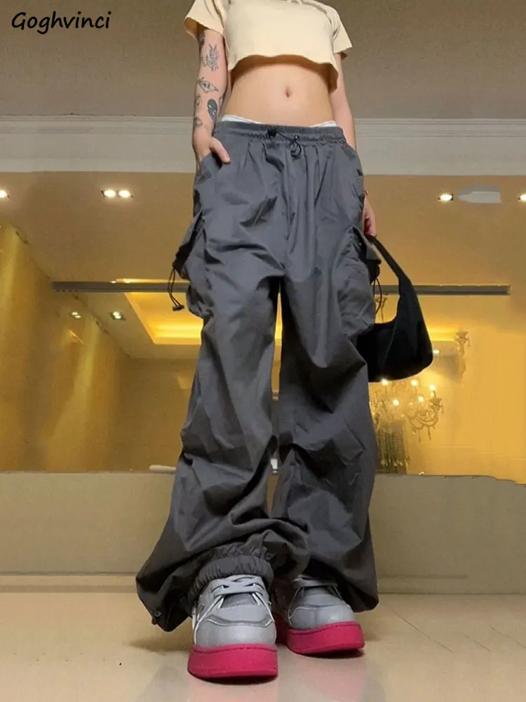 

Unisex Solid Cargo Pants Women Baggy All-match BF Fashion Chic Ulzzang Young Casual Streetwear New Designer Simple Multi-pockets