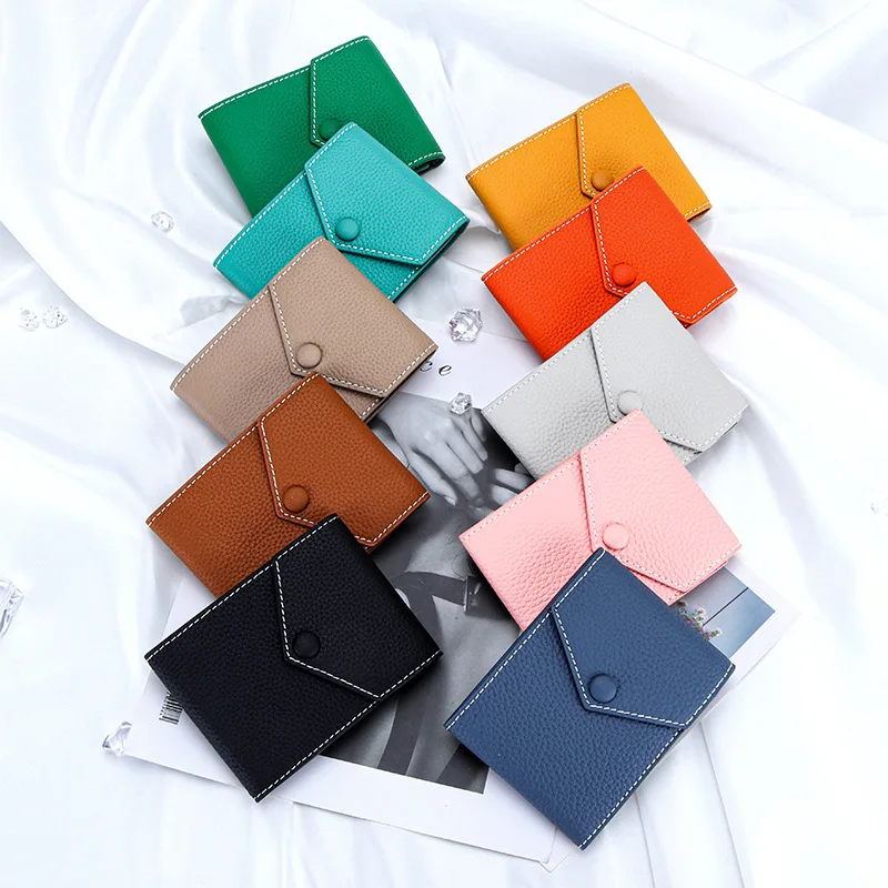 Leather Small Women Wallet Buckle Tifold Luxury Envelope Card Holder Purse Multipurpose Cash Coin Short Lady Dollars Clip Wallet