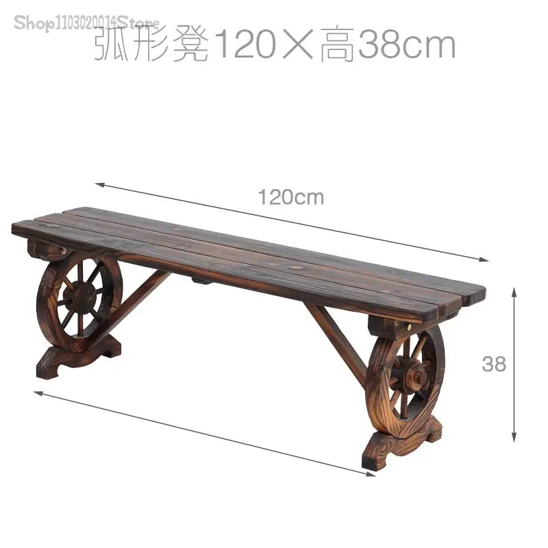 Carbonized Anticorrosive Wood Bench Outdoor Park Chair Balcony Leisure Chair Bench Solid Wood Double