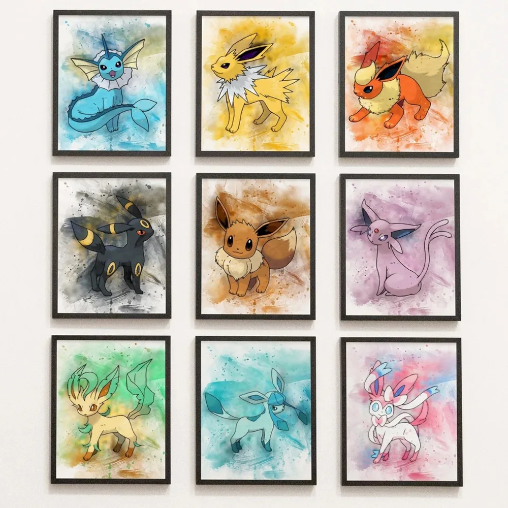 

Pokemon Poster Graffiti Watercolour Wallpaper Pikachu Bulbasaur Anime Pattern Children's Bedroom Decorations Home Decor