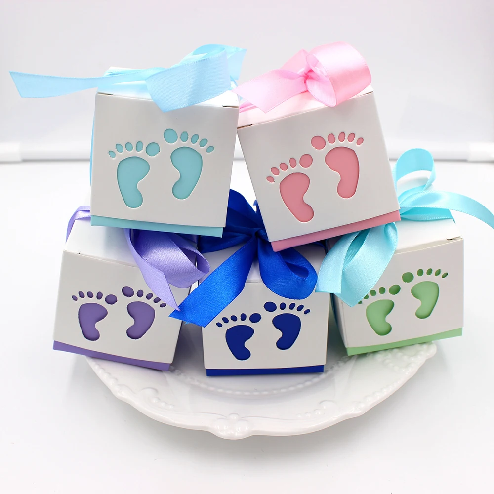 

50pcs Baby Foot Candy Box Carriage Sweet Bag Footprints Party Favor Gift Boxes Baby Shower Birthday Sugar Container