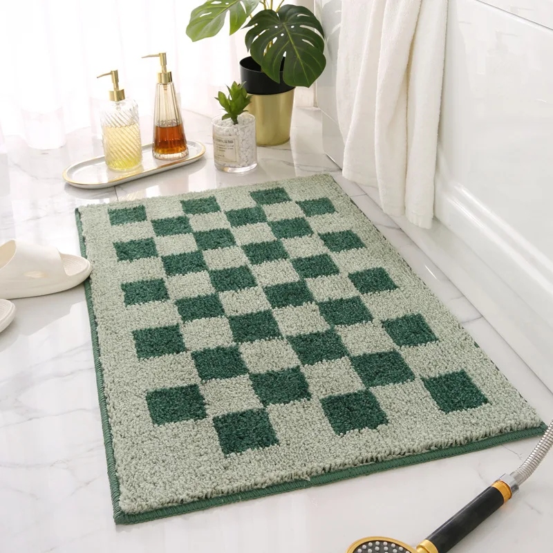 

Inyahome Bathroom Runner Rug Checked Long Bath Mat Non Slip Water Absorbent Bath Rug Soft Microfiber Machine Washable Floor Mats