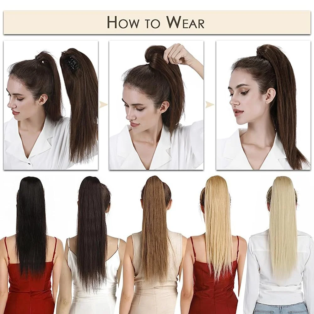 Clip In Ponytail Hair Extension Synthetic Ponytail Synthetic Hair Accessories Clip In Ponytail Extensions 32Inch Synthetic Blonde Curly Wavy Ponytail Extension Hair Claw Clip Long Straight Hair for White Women Party