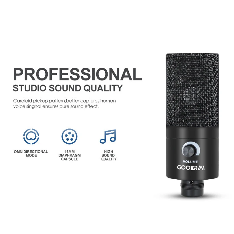 Gooermi 데스크탑 콘덴서 게임 녹음 마이크, USB 스트리밍 팟캐스트 PC 마이크, 삼각대 포함, J669
