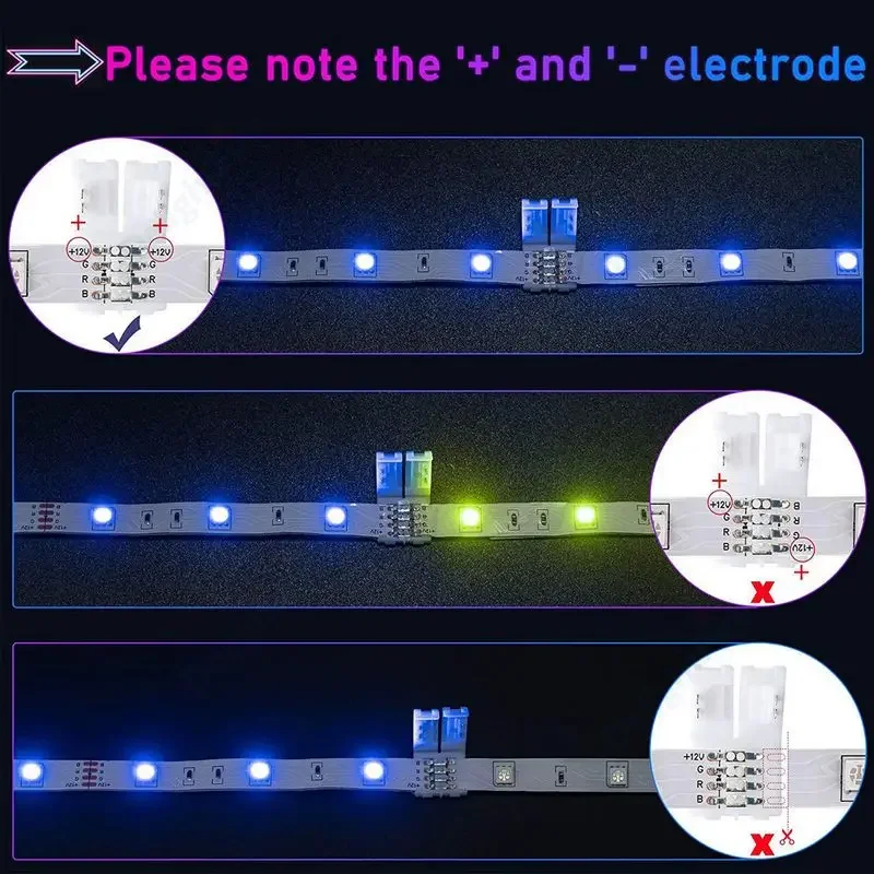 10pcs LED Strip Connector Solderless Led Extension Wire 4PIN I Shape Corner Connector For 10mm 3528 5050 RGB LED Strip Lights