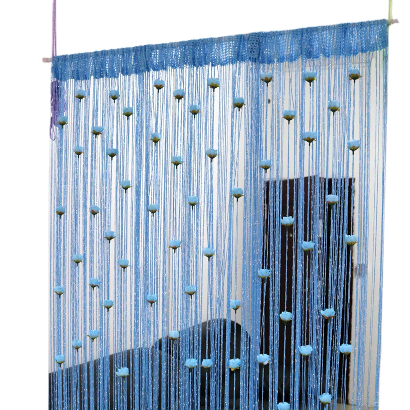 Rose Flower Door Curtain - 3D Tassel String Privacy Window Panel for Living Room Decor