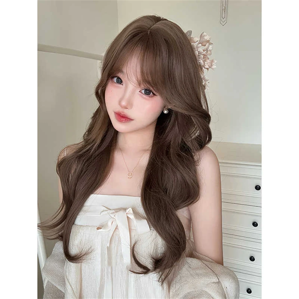 Brown Wavy Synthetic Hair Wig for Women with Bangs
