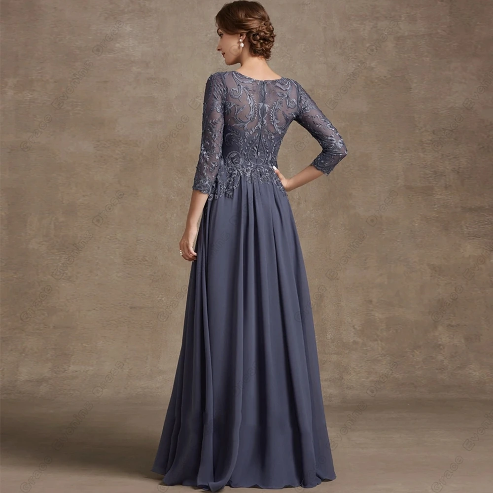 Simple Mother of Bride Dresses Women Party Three Quarter Wedding Party Gown Lace Chiffon Vestido De Noche Summer