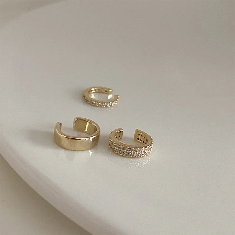 3Pcs Korean Fashion Delicate Zircon Clip Earrings Sets For Women Crystal Buckle Ear Cuff Fake Piercings Earring Jewelry Gifts ear clip earrings clip earrings ear clip ear accessories