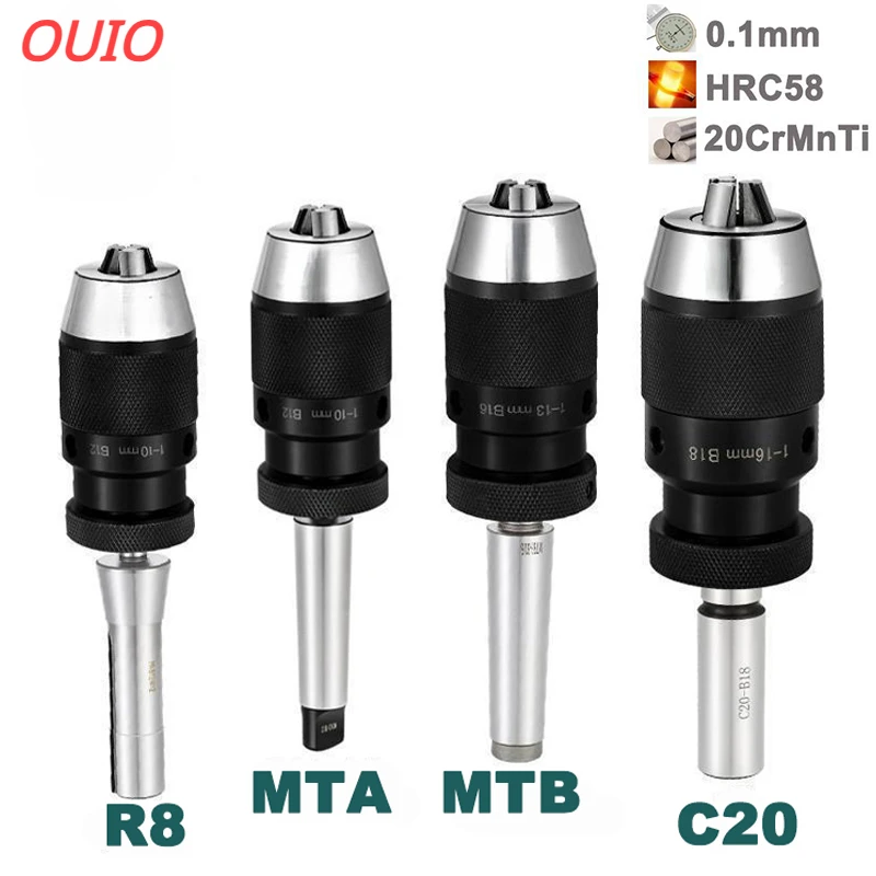 Drill Chuck OUIO MT2 MT3 MT4 MT5 R8 C10 C12 C16 C20 B10 B12 B16 B18 B22 Morse Drill Chuck Lathe CNC drill machine self-tightening drill