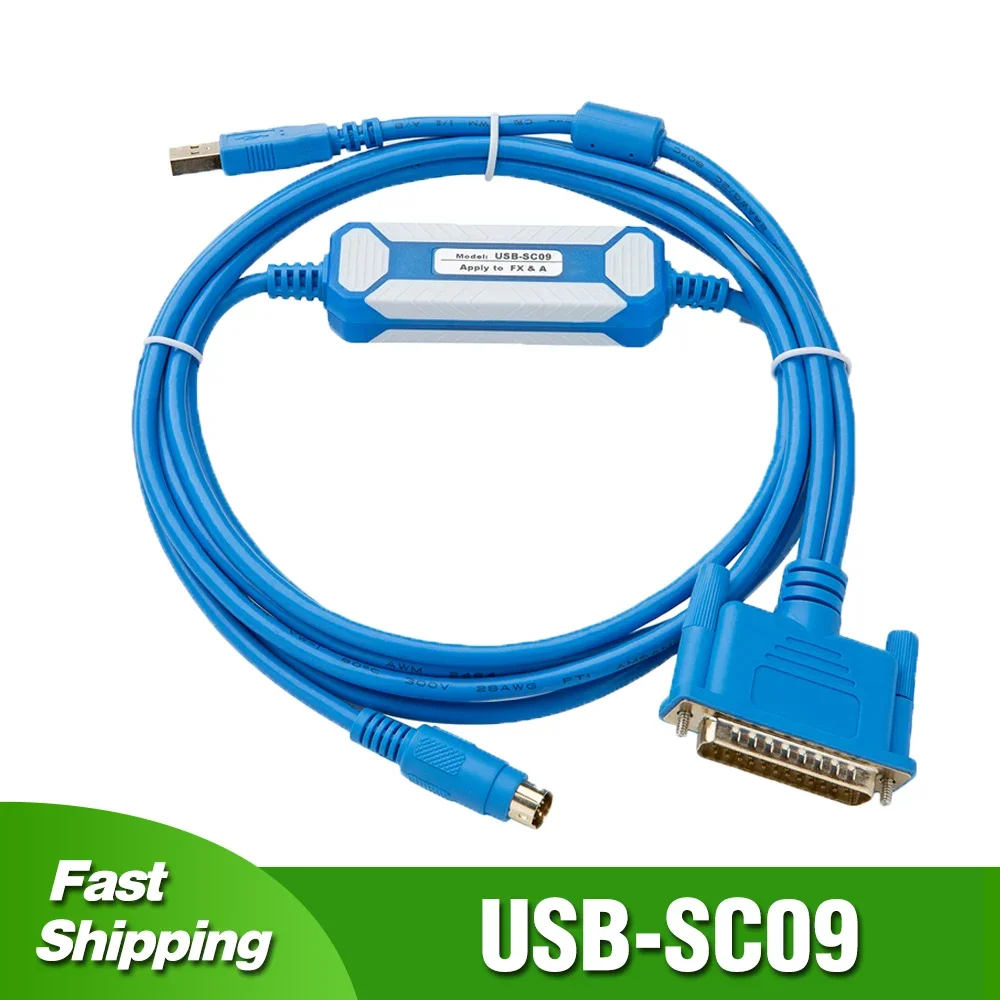 

USB-SC09 Programming Cable for Mitsubishi FX/A FX0 FX0S FX1S FX0N FX1N FX2N A Series PLC Download Line RS232 Port