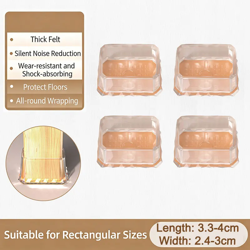 Silicone Floor Protectors for Chair Legs - Rectangle Pads to Safeguard Hardwood Floors