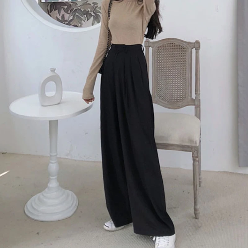 Fall Women's Wide leg Pants Loose black simple suit pants Casual 2021 work trousers