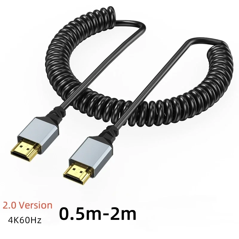 4K HD2.0 Standard to Mini-HD Micro-HD Coiled Extension Spring Flexible Cable for PC PS4 Camera Tablet HDTV Monitor 0.5M-2M