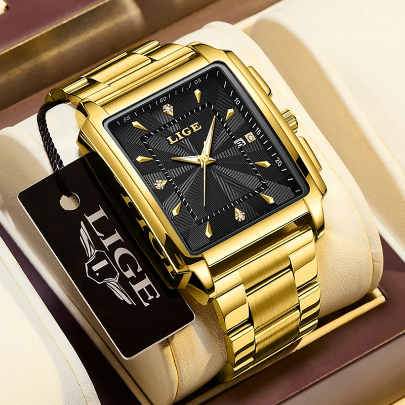 LIGE Fashion Women Watches Top Luxury Creative Steel Dress Bracelet Wristwatches Ladies Square Waterproof Watch Relogio Feminino