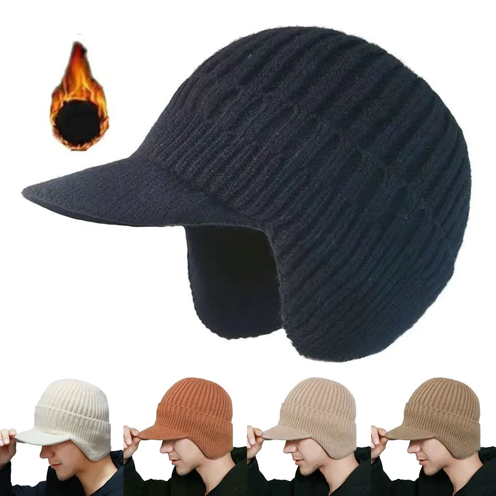 

Men Women Knitted Ear Protection Hat Winter Warmth Peaked Cap Outdoor Windproof Cycling Visors Baseball Cap Beanies Hats