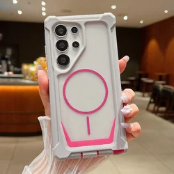 Enhanced Silicone Transparent Case with Magnetic Soft Bumper Cover - Galaxy S20+ (Pink Gray)