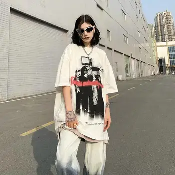 Summer Women T-shirts Oversized  Short Sleeve Ladies Clothing Streetwear Graphics Tee Shirt Hip-hop Style Couple Casual Tops 1