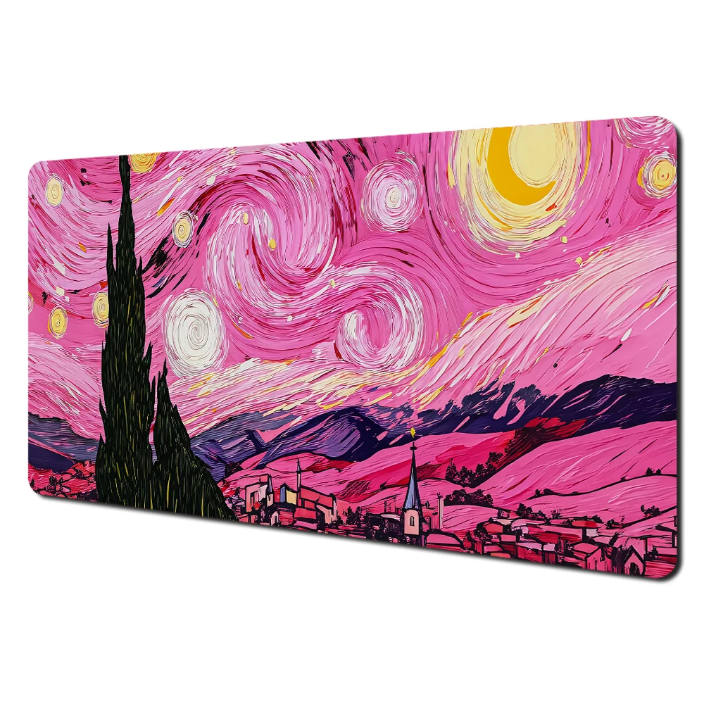 Cute Pink Kawaii Non-Slip Gaming Desk Mat with Durable Stitched Edges for Office and Gaming Use