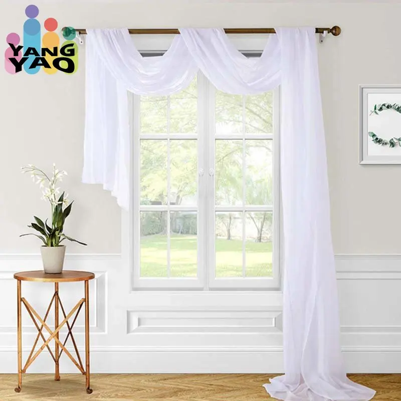 

Luxury Sheer Canopy Curtains 2-Panels Set White Window Voile Scarf Valances for Outdoor Wedding Party Home Decoration 221678HCR