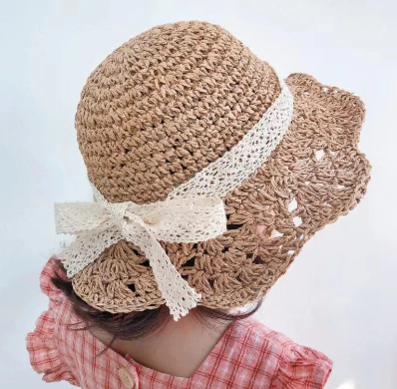 2022 Summer Straw Baby Hat Lace Newborn Baby Bucket Hat Kids Sun Hats Kids Cap Children Panama Cap Outdoor Travel Beach Cap Baby Accessories luxury	 Baby Accessories