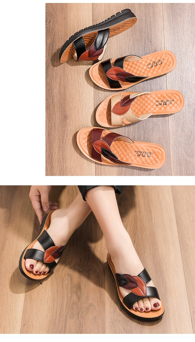 Plus Size 2025 Summer New women Slippers Genuine Leather Open Toe Casual Comfortable women's wedges shoes Mother Slip on Sandals