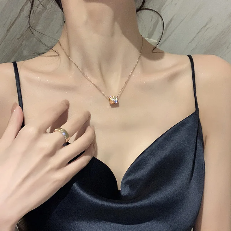 

Trendy Necklace Fashion Circle Golden Silvery Pave CZ Necklace For Women Lady Charm Zircon Link Jewelry Exquisite Advanced 2024