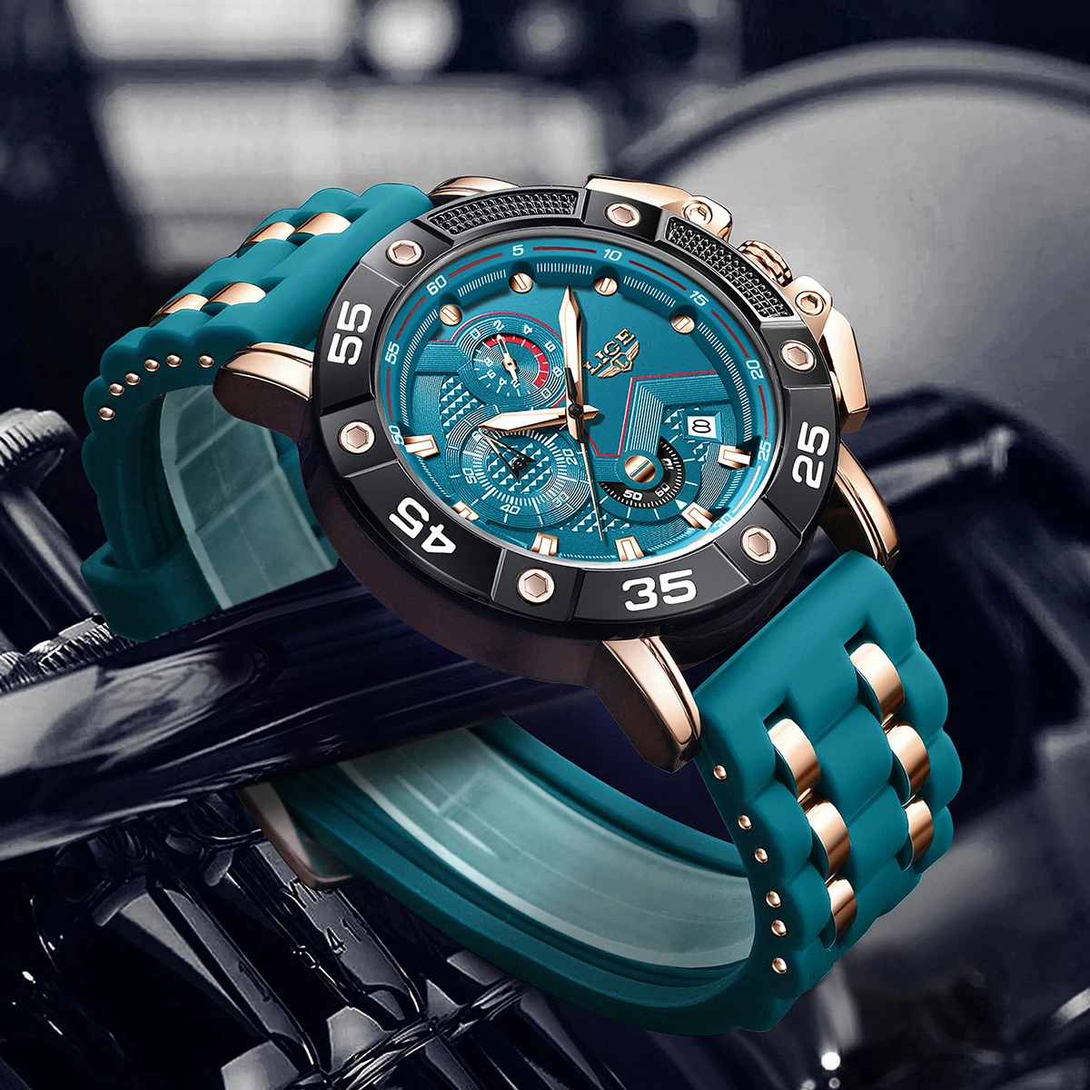 New Original LIGE Brand Luxury Quartz Watches For Men Fashion Military Silicone Big Dial Watch Men Sports Waterproof Chronograph