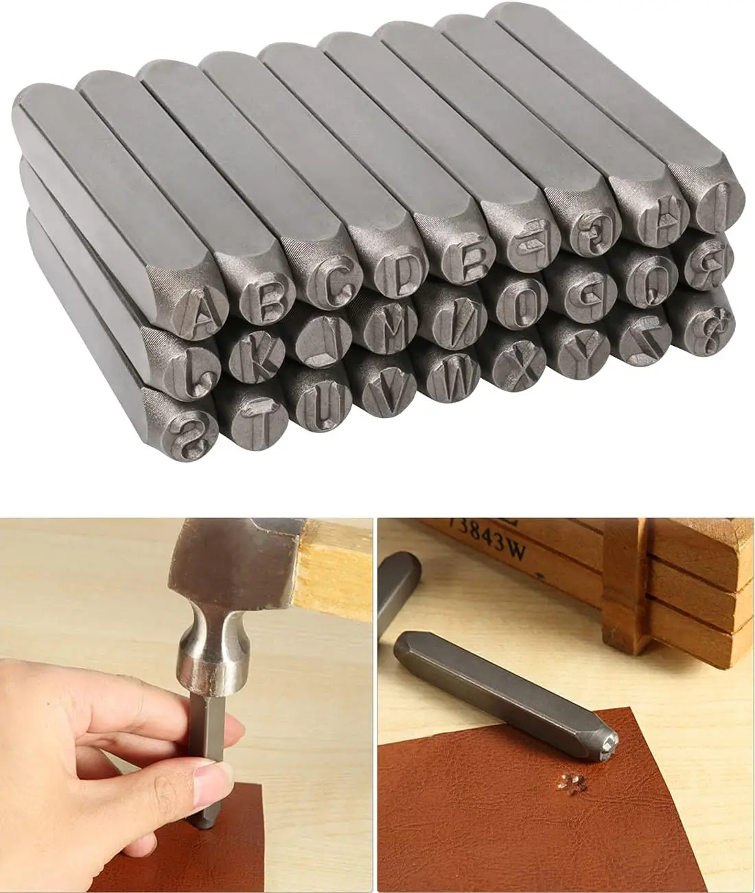 1/4"(6mm) Letter Stamp Set 27Pcs Steel Capital Letter Punch DIY Tool for Leather Brass Aluminum Mild Steel (A-Z)