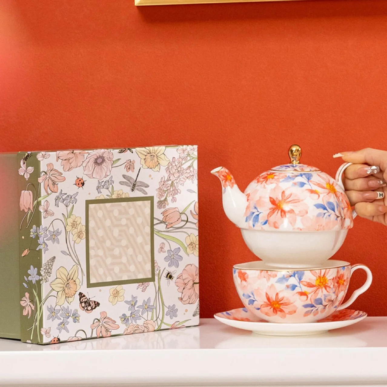 

Luxury Tea Set Flower Shadow Series Bone China Petal Line Mother Pot Teapot Tea Set Gift Luxury Gift Box High-grade Porcelain