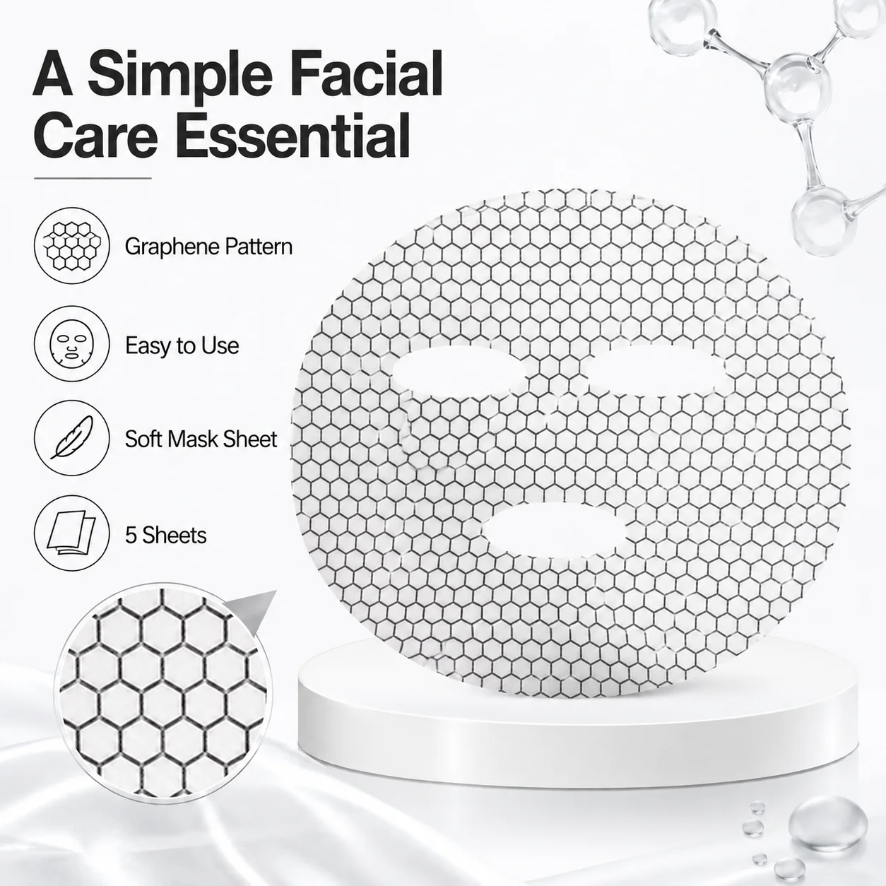 5-Pack Graphene-Infused Hexagon Facial Mask Sheets