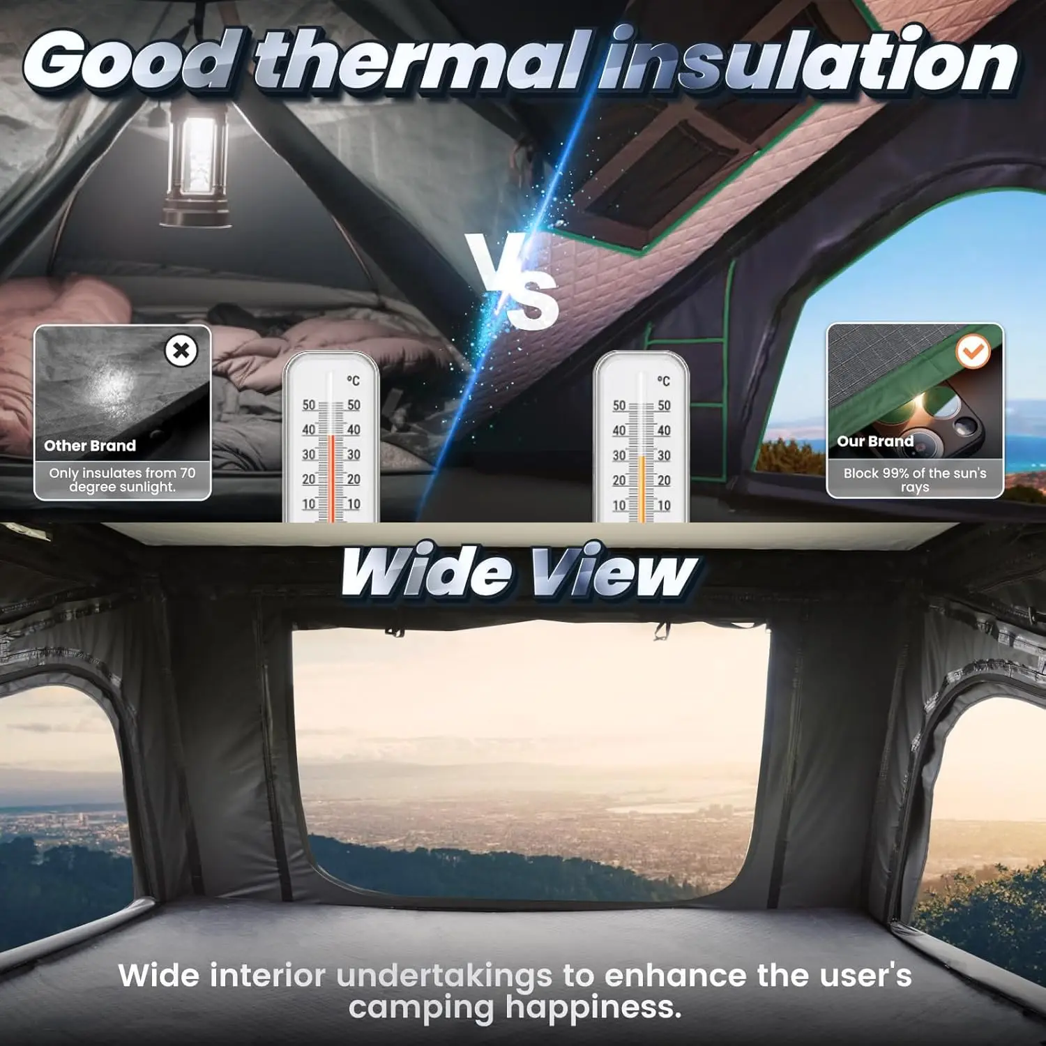 Rooftop Tent Hard Shell Roof Top Tent Hardshell Suitable for Jeep SUV Truck Van,Camping Car Roof for 2-3 Person