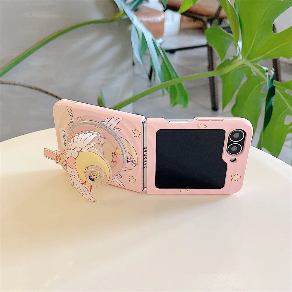 Adorable Wave Hinged Cartoon Phone Case with Magsafe Stand and Protective Cover