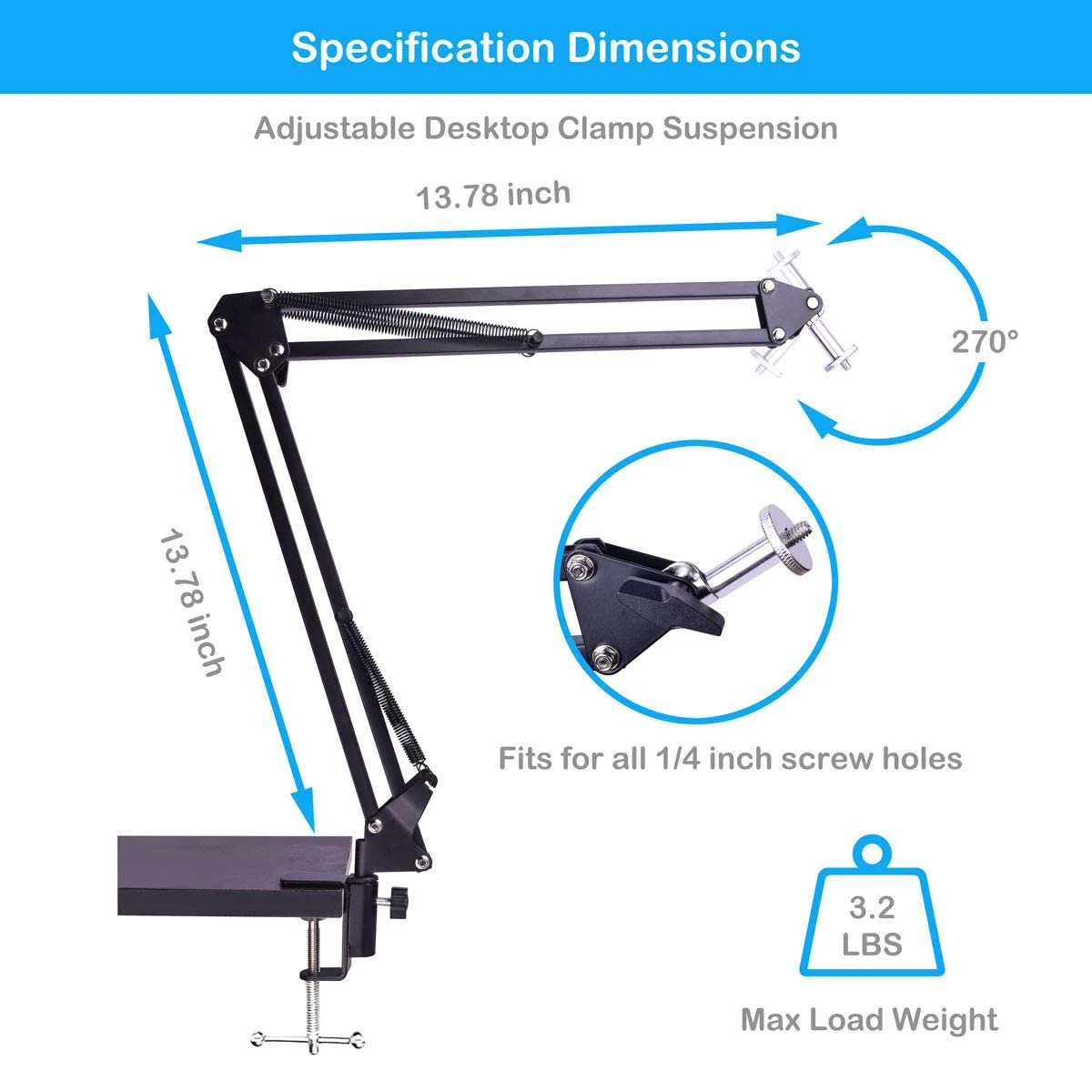 Phone Tripod, Photo Tripod 1/4" Screw Camera Phone tripod Table Stand Set Overhead Shot Photography Adjustable Arm stand for Phone Camera Ring Light Lamp