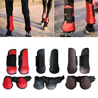Equestrian Horse Tendon Boots Front Hind Adjustable Brace PU Leather Guard 2