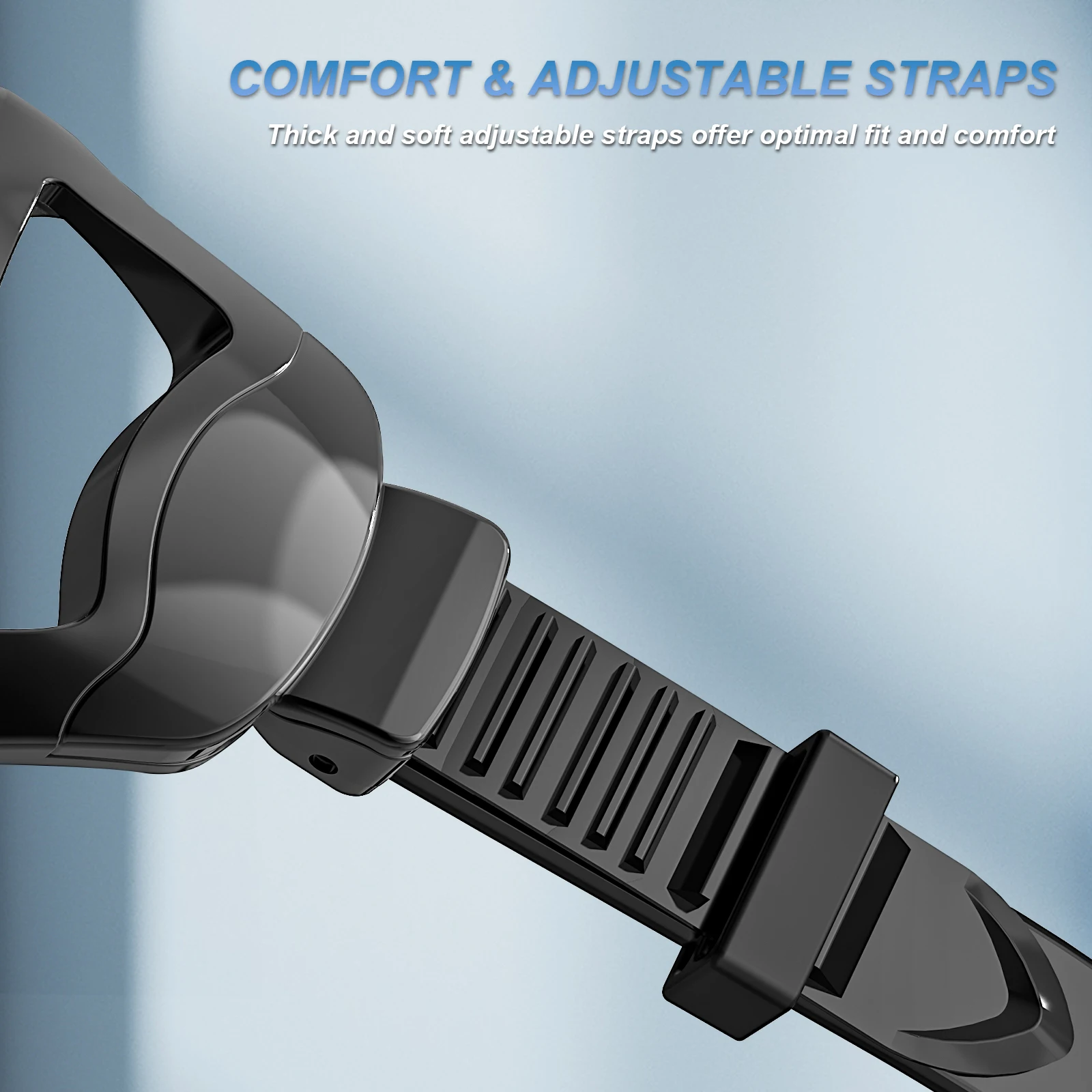 Snorkel Mask Swimming Goggles Scuba Diving Silicone Skirt Tempered Glass Len Wide View Training with Nose Cover Adjustable Strap